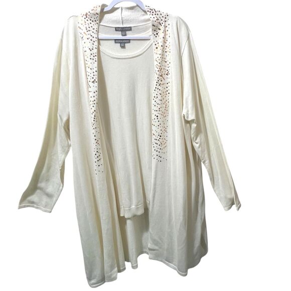NWOT Jessica London Sweater Set, Ivory, Sequins, Cardigan and Top, Size 26 / 28 - Picture 1 of 11